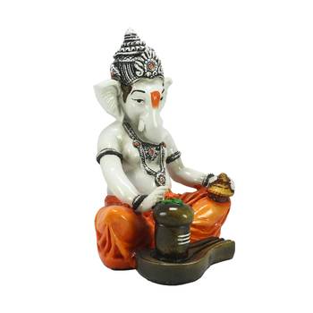 E Craft India Ganesha Statue Decorative Figurine Orange 7.9 Inch 5