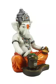 E Craft India Ganesha Statue Decorative Figurine Orange 7.9 Inch