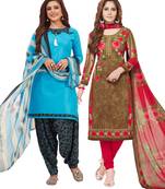 Multicolor Printed Synthetic Unstitched Salwar Set 2 With Dupatta