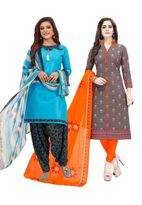 Multicolor Printed Synthetic Unstitched Salwar Set 2 With Dupatta 1