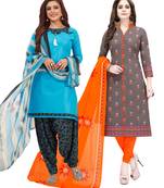 Multicolor Printed Synthetic Unstitched Salwar Set 2 With Dupatta