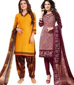 Multicolor Printed Synthetic Unstitched Salwar Set 2 With Dupatta
