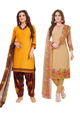 Multicolor Printed Synthetic Unstitched Salwar Set 2 With Dupatta 1