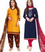 Multicolor Printed Synthetic Unstitched Salwar Set 2 With Dupatta