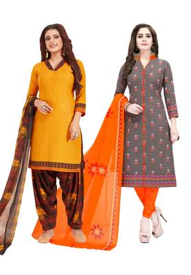 Multicolor Printed Synthetic Unstitched Salwar Set 2 With Dupatta 1