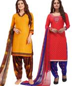 Multicolor Printed Synthetic Unstitched Salwar Set 2 With Dupatta