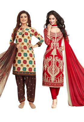 Multicolor Printed Synthetic Unstitched Salwar Set 2 With Dupatta 1