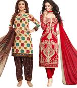 Multicolor Printed Synthetic Unstitched Salwar Set 2 With Dupatta