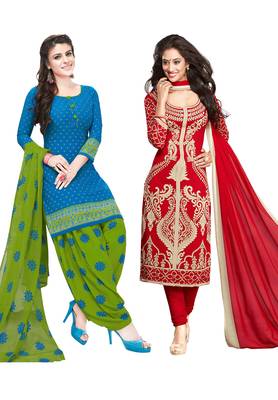 Multicolor Printed Synthetic Unstitched Salwar Set 2 With Dupatta 1
