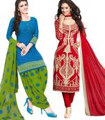Multicolor Printed Synthetic Unstitched Salwar Set 2 With Dupatta