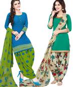 Multicolor Printed Synthetic Unstitched Salwar Set 2 With Dupatta