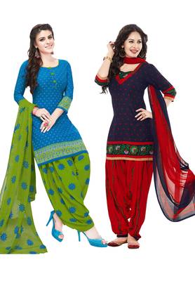 Multicolor Printed Synthetic Unstitched Salwar Set 2 With Dupatta 1