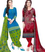 Multicolor Printed Synthetic Unstitched Salwar Set 2 With Dupatta