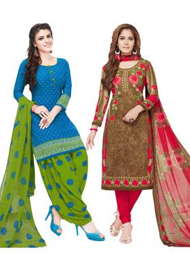 Multicolor Printed Synthetic Unstitched Salwar Set 2 With Dupatta 1