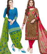Multicolor Printed Synthetic Unstitched Salwar Set 2 With Dupatta