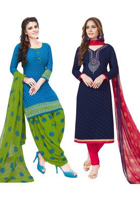 Multicolor Printed Synthetic Unstitched Salwar Set 2 With Dupatta 1