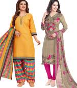Multicolor Printed Synthetic Unstitched Salwar Set 2 With Dupatta