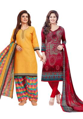 Multicolor Printed Synthetic Unstitched Salwar Set 2 With Dupatta 1