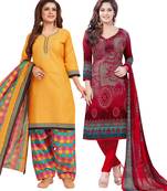 Multicolor Printed Synthetic Unstitched Salwar Set 2 With Dupatta