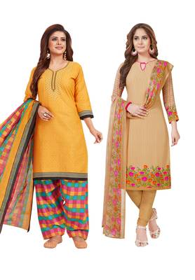 Multicolor Printed Synthetic Unstitched Salwar Set 2 With Dupatta 1