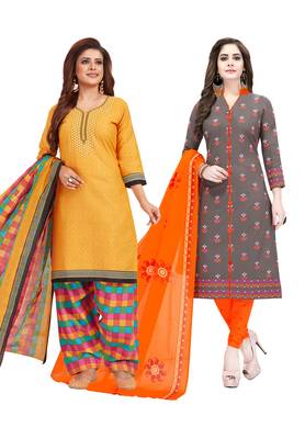 Multicolor Printed Synthetic Unstitched Salwar Set 2 With Dupatta 1