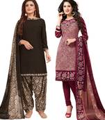 Multicolor Printed Synthetic Unstitched Salwar Set 2 With Dupatta