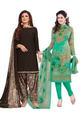 Multicolor Printed Synthetic Unstitched Salwar Set 2 With Dupatta 1