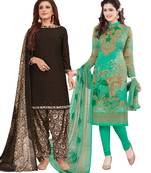 Multicolor Printed Synthetic Unstitched Salwar Set 2 With Dupatta