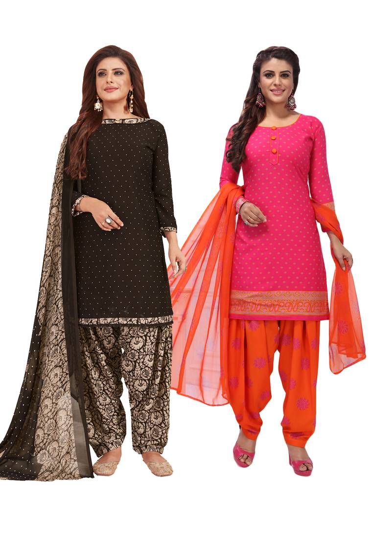 Multicolor Printed Synthetic Unstitched Salwar Set 2 With Dupatta