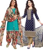 Multicolor Printed Synthetic Unstitched Salwar Set 2 With Dupatta