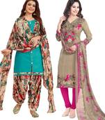 Multicolor Printed Synthetic Unstitched Salwar Set 2 With Dupatta