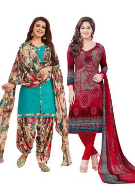 Multicolor Printed Synthetic Unstitched Salwar Set 2 With Dupatta 1