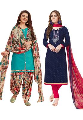 Multicolor Printed Synthetic Unstitched Salwar Set 2 With Dupatta 1