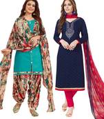 Multicolor Printed Synthetic Unstitched Salwar Set 2 With Dupatta