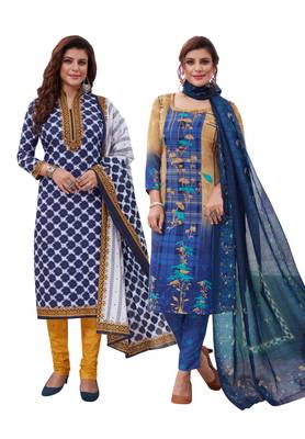 Multicolor Printed Synthetic Unstitched Salwar Set 2 With Dupatta 1