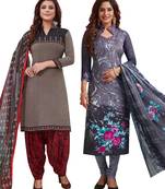 Multicolor Printed Synthetic Unstitched Salwar Set 2 With Dupatta