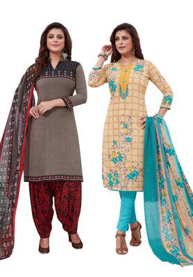 Multicolor Printed Synthetic Unstitched Salwar Set 2 With Dupatta 1