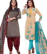 Multicolor Printed Synthetic Unstitched Salwar Set 2 With Dupatta