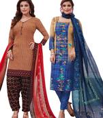 Multicolor Printed Synthetic Unstitched Salwar Set 2 With Dupatta