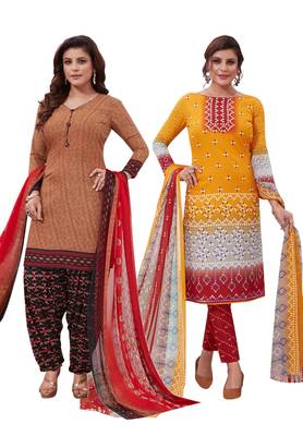 Multicolor Printed Synthetic Unstitched Salwar Set 2 With Dupatta 1