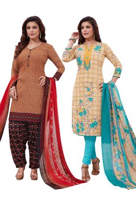 Multicolor Printed Synthetic Unstitched Salwar Set 2 With Dupatta 1