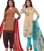 Multicolor Printed Synthetic Unstitched Salwar Set 2 With Dupatta