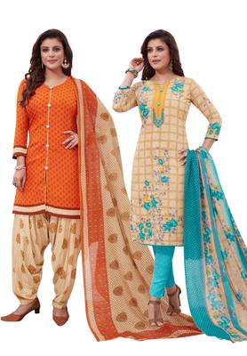 Multicolor Printed Synthetic Unstitched Salwar Set 2 With Dupatta 1