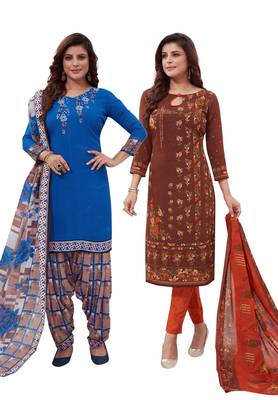 Multicolor Printed Synthetic Unstitched Salwar Set 2 With Dupatta 1
