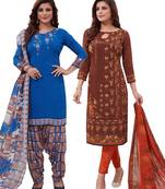 Multicolor Printed Synthetic Unstitched Salwar Set 2 With Dupatta