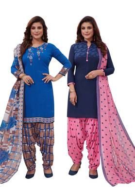 Multicolor Printed Synthetic Unstitched Salwar Set 2 With Dupatta 1
