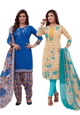 Multicolor Printed Synthetic Unstitched Salwar Set 2 With Dupatta 1