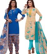 Multicolor Printed Synthetic Unstitched Salwar Set 2 With Dupatta