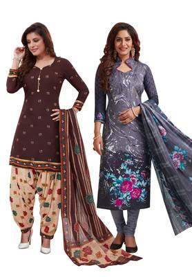 Multicolor Printed Synthetic Unstitched Salwar Set 2 With Dupatta 1