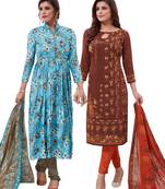 Multicolor Printed Synthetic Unstitched Salwar Set 2 With Dupatta